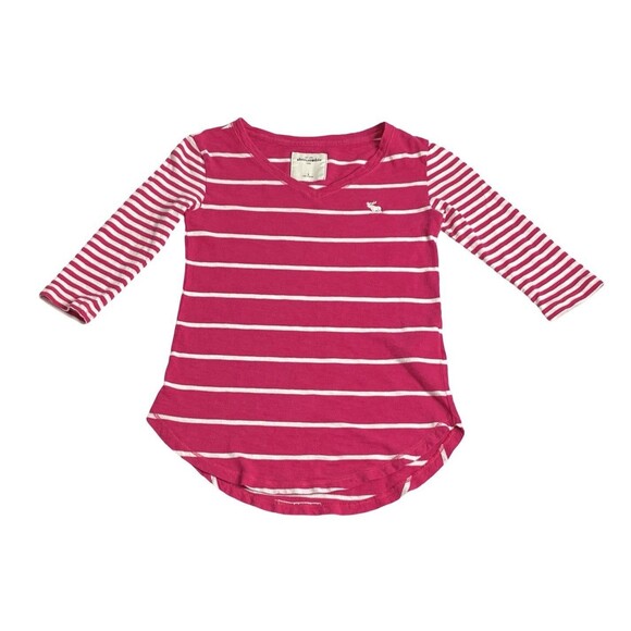 Vintage Y2K Abercrombie Kids Top Girls S Pink White Striped 3/4 Sleeve Preppy 04